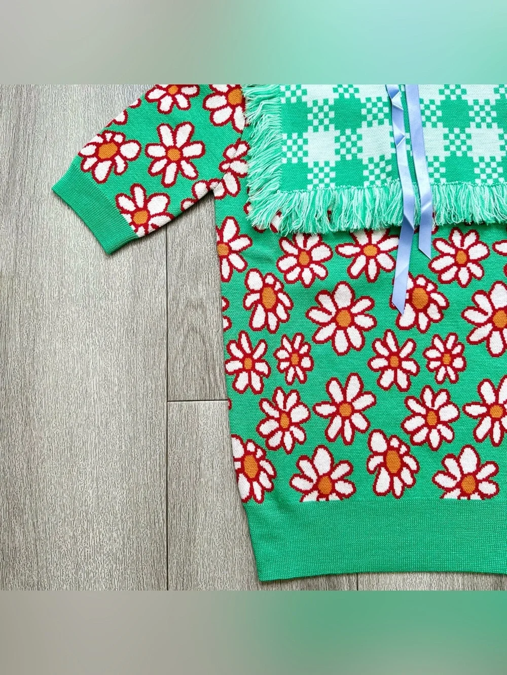 Motoguo Daisy and Tiny Tim Kelly Green Knit Top